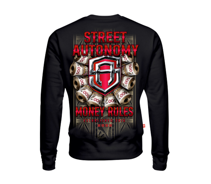 BLUZA BEZ KAPTURA STREET AUTONOMY MONEYRULES BLACK